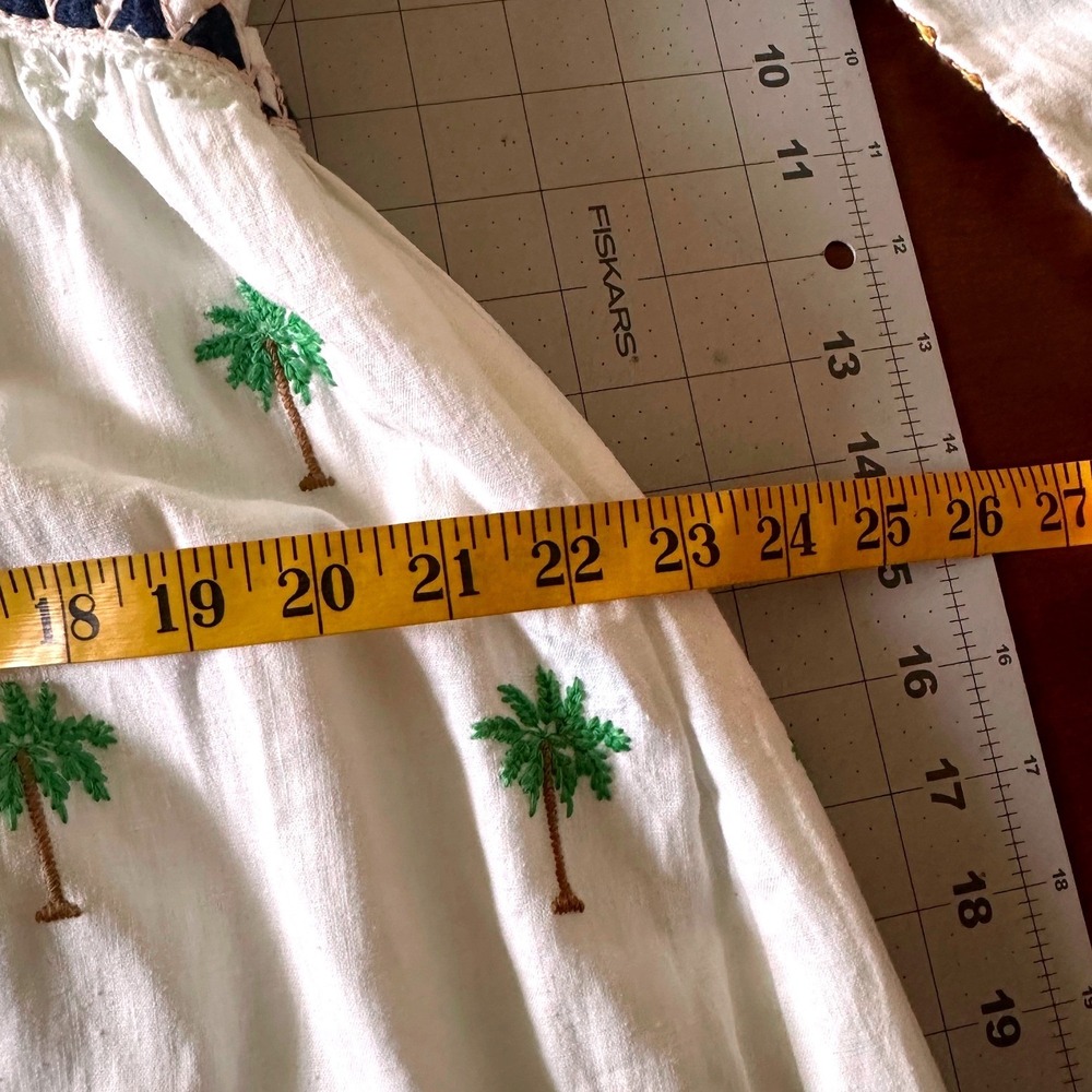 Farm Rio Palm Tree NWT Embroidered Maxi Dress L White Green Gingham Boho Linen - Picture 11 of 16